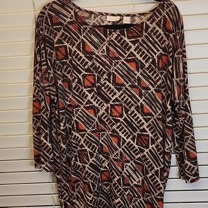 Chico's Brown & Orange Geometric shape Top 3/4 Sleeve sz 1(med)